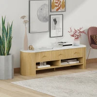 TV Stand, Modern TV Table with Marble-Effect Top, 3 Drawers and 2 Open Shelves for 32-65 Inch Television, Natural