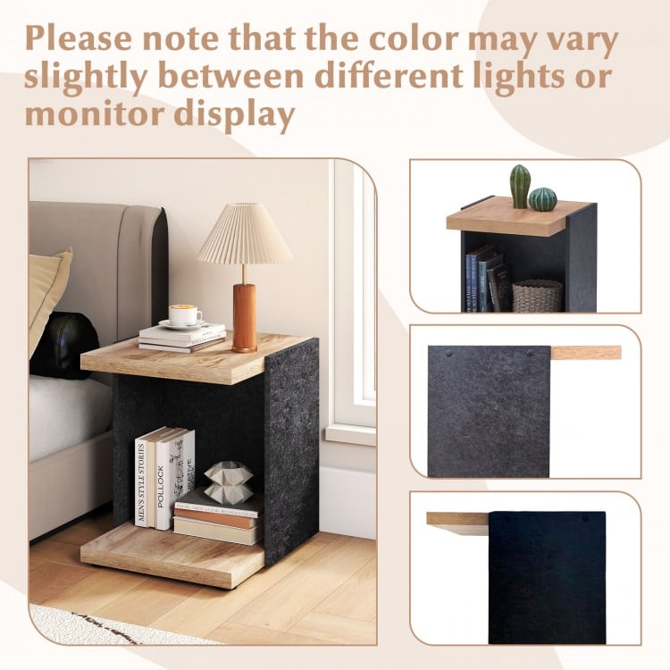 End Table 2-Tier Sofa Side Table with Open Storage Shelf-Oak