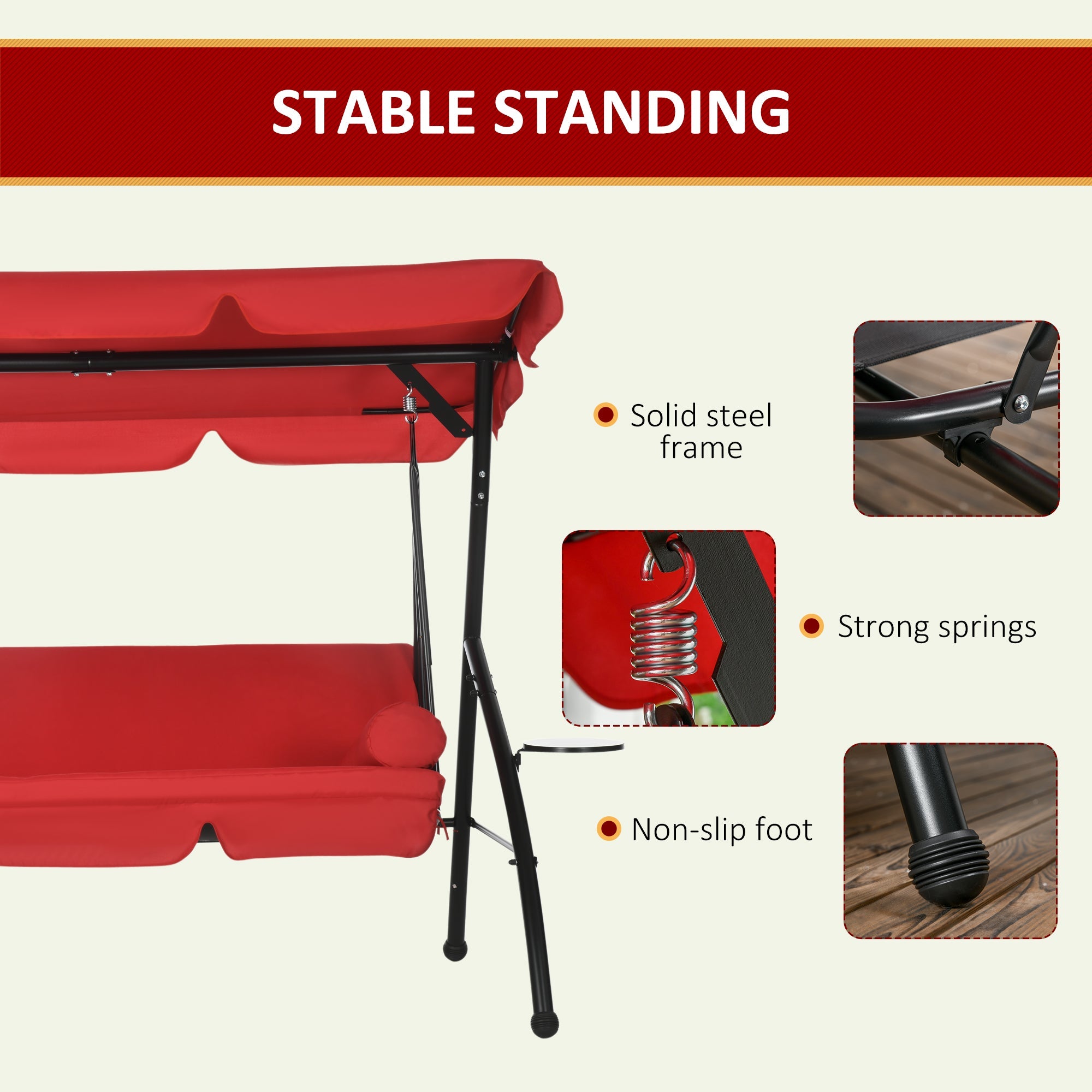 Outsunny 3-Seat Outdoor Patio Swing Chair: Converting Flat Bed, Canopy Glider with Adjustable Shade, Removable Cushion, Pillows