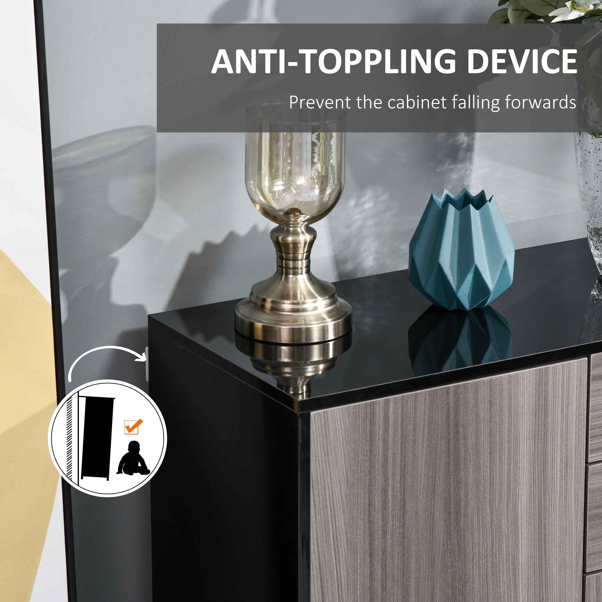 HOMCOM Coffee Companion: Kitchen Sideboard Storage Cabinet with Push-Open Drawers, Modern Design for Living Room, Black Hue