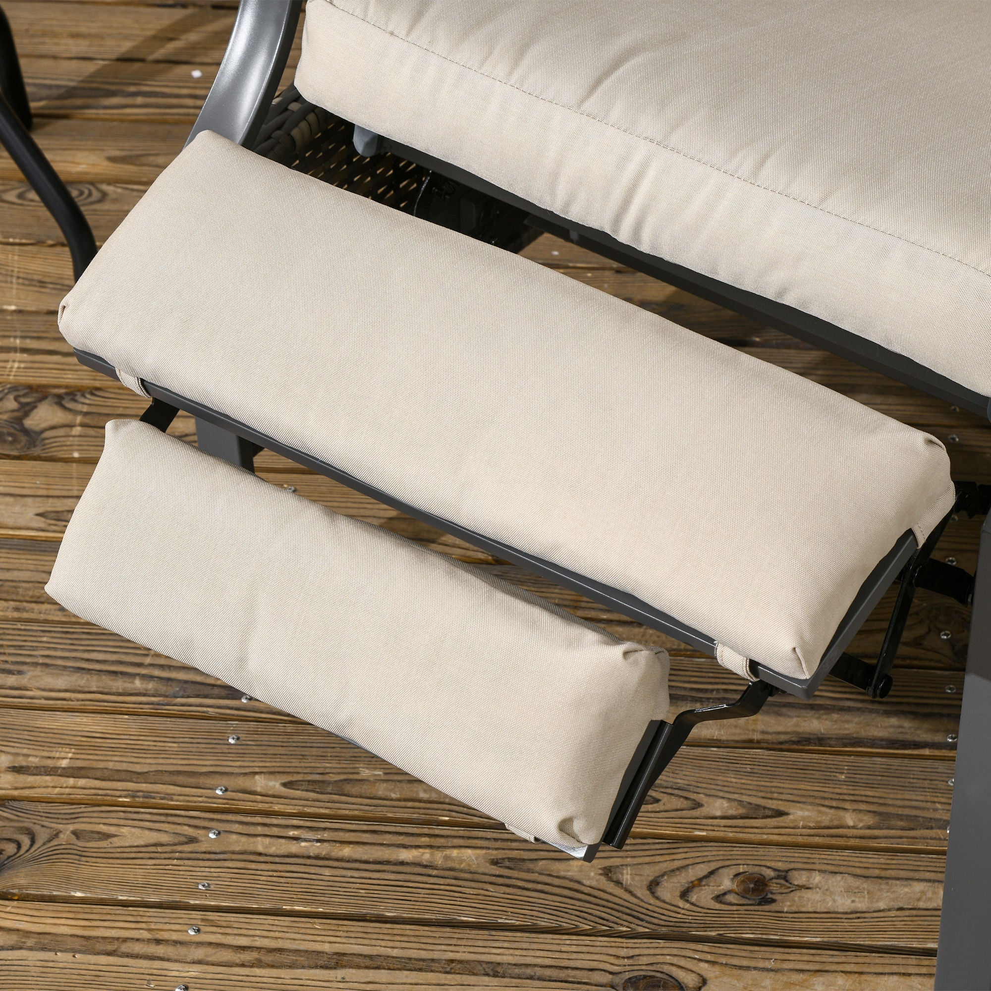 Outsunny Rattan Recliner Chair for Outside Wicker Reclining Chair with Adjustable Back Retractable Footrest Cushion Khaki