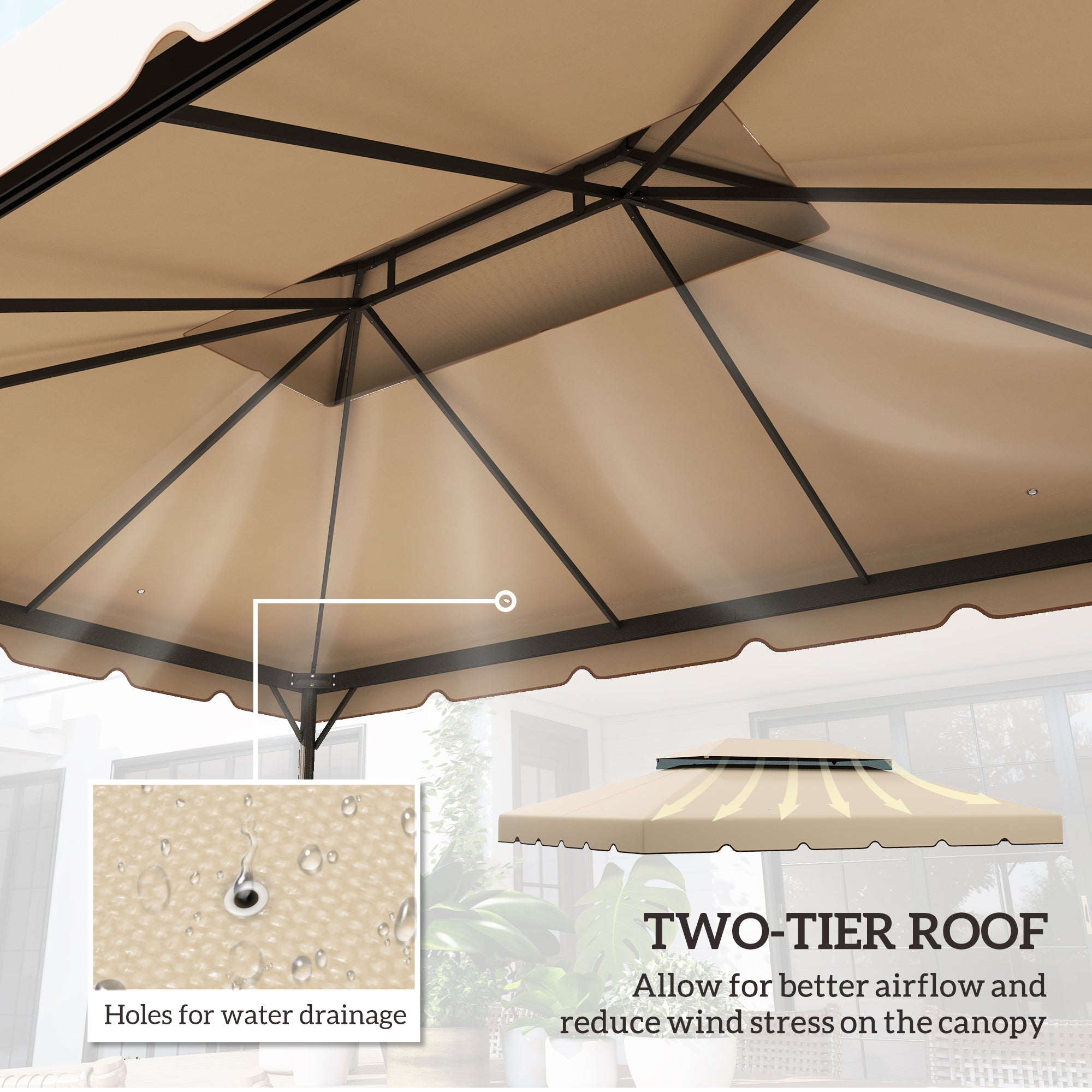 Outsunny 13.1' x 9.8' Gazebo Replacement Canopy, Gazebo Top Cover with Double Vented Roof for Garden Patio(TOP ONLY), Cream