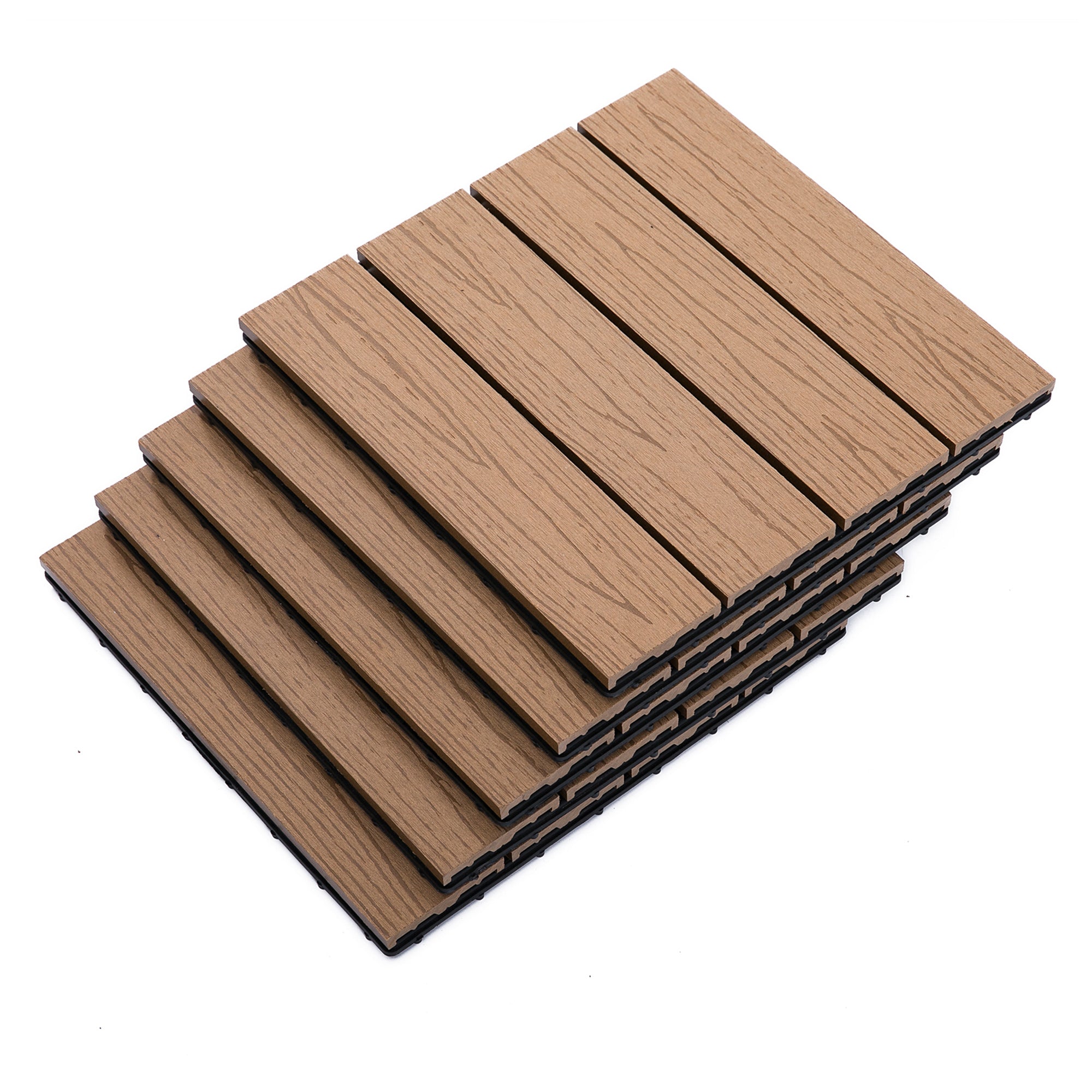 Outsunny Outdoor Deck Tiles 11 Pack HDPE Interlocking Waterproof Non-slip 12 x 12 Inch