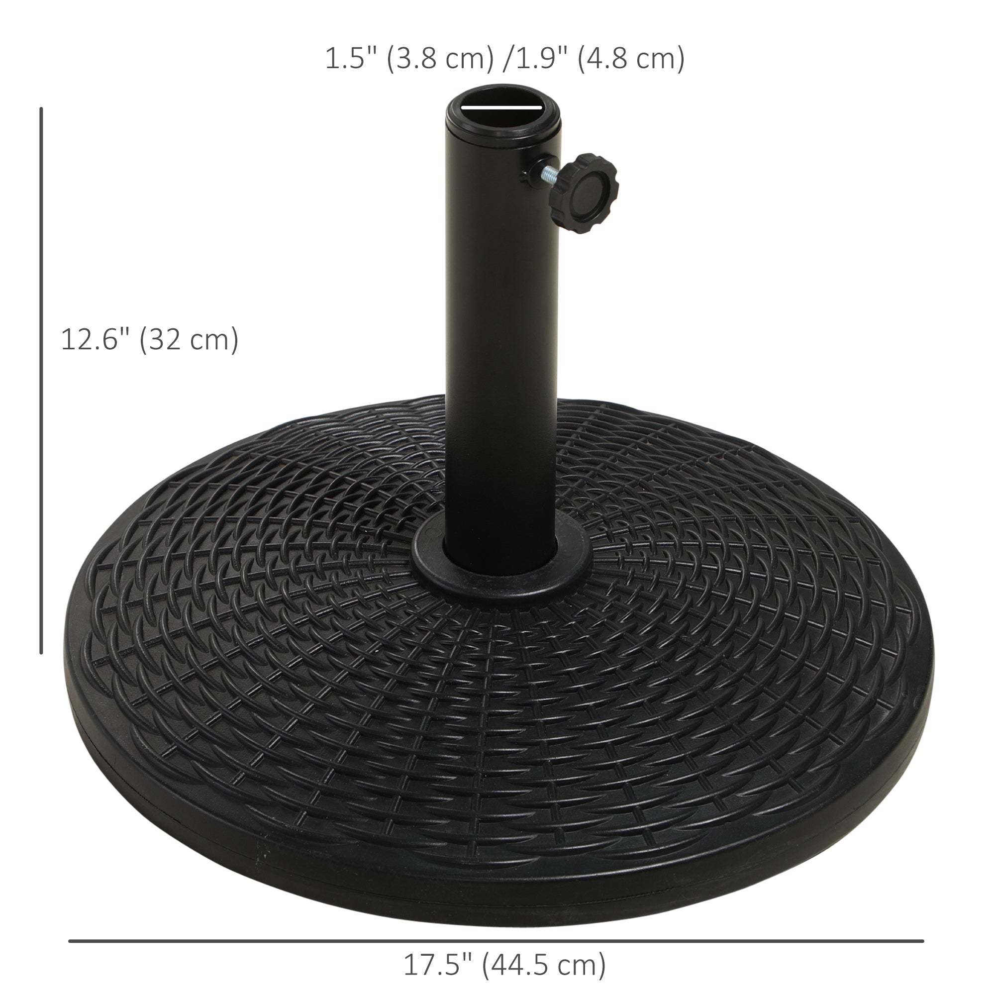 Outsunny 17.5" Round Umbrella Base Holder, 25 lbs Garden Parasol Stand with Rattan Design for Patio, Outdoor, Backyard, Black