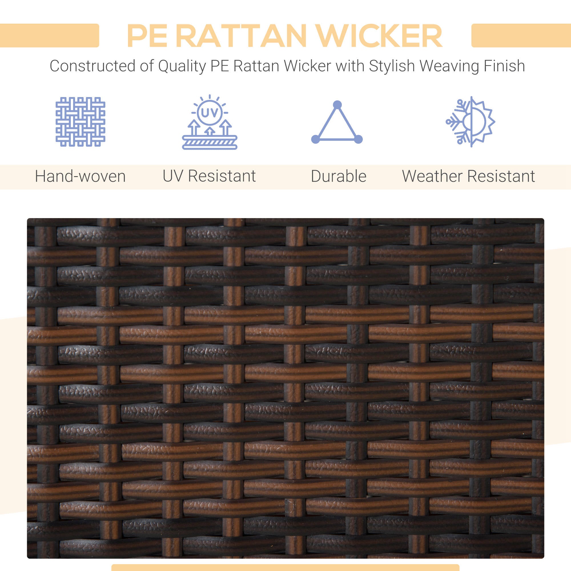 Outsunny Rattan Ottoman Set 2 Cushions Steel Frame Outdoor Footrest Patio Garden Furniture Brown