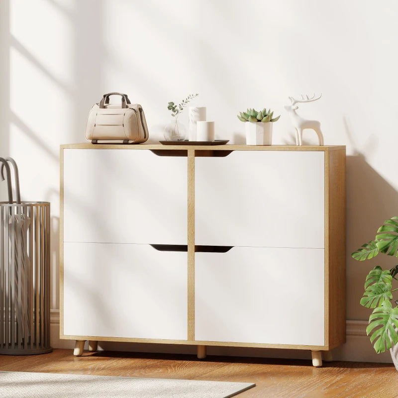 Narrow Shoe Cabinet, Shoe Storage Cabinet with 4 Flip Drawers and Adjustable Shelves for 16 Pairs of Shoes, Natural