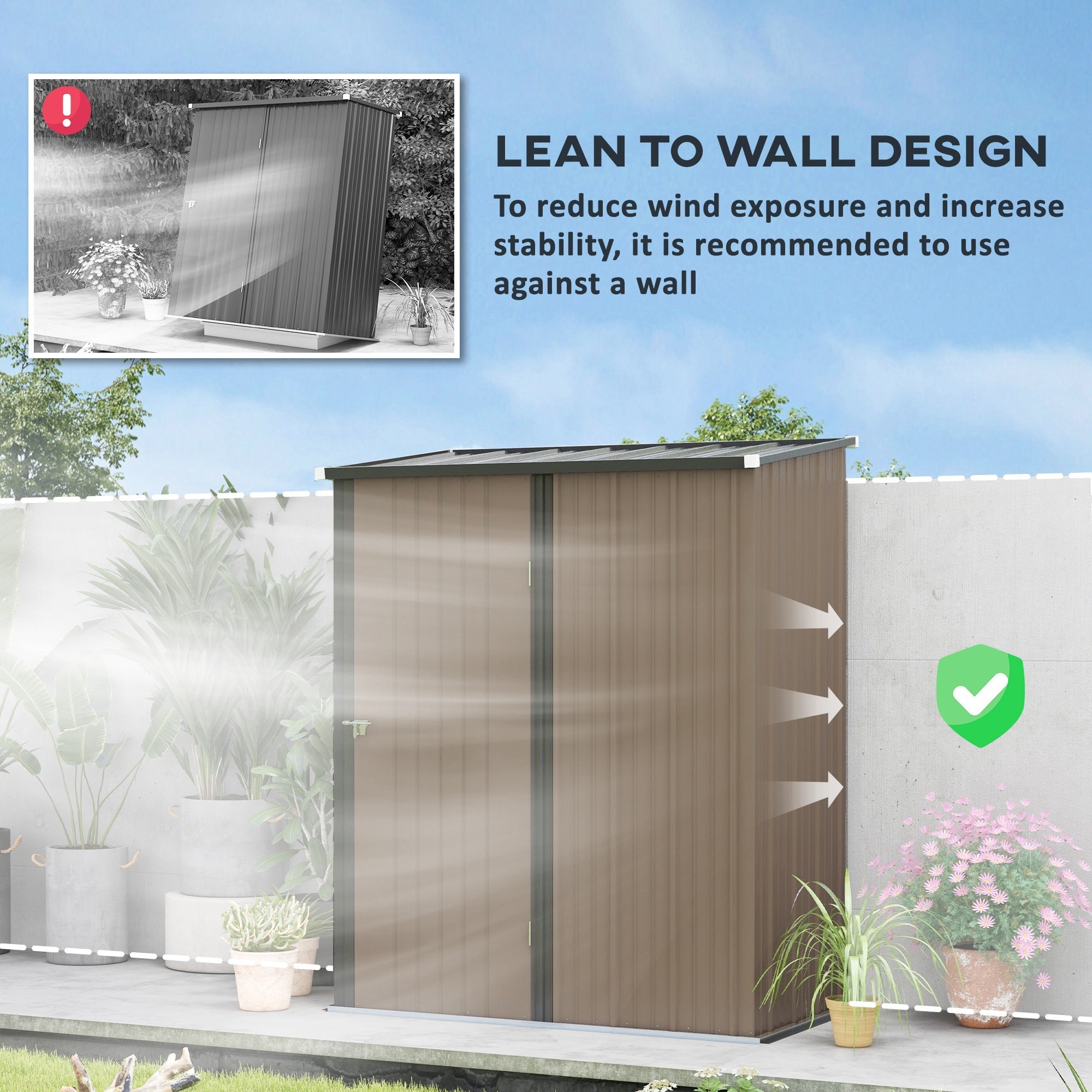 Outsunny Outdoor Storage Shed 5' x 3' Steel Garden Single Lockable Door Tool Storage Brown