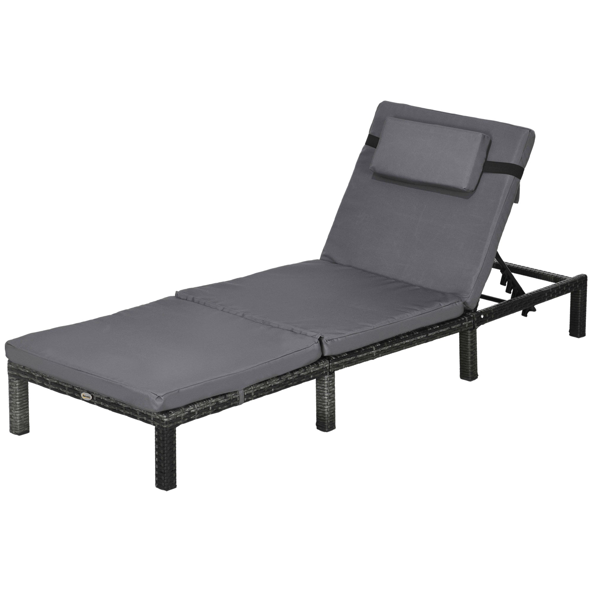 Outsunny Outdoor Lounger, Patio Lounger with 5-Level Adjustable Back, Headrest for Poolside, Garden, Backyard, Dark Grey