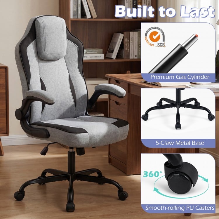 Ergonomic Computer Office Chair with 90° Flip-up Armrests-Gray