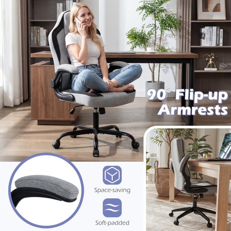 Ergonomic Computer Office Chair with 90° Flip-up Armrests-Gray