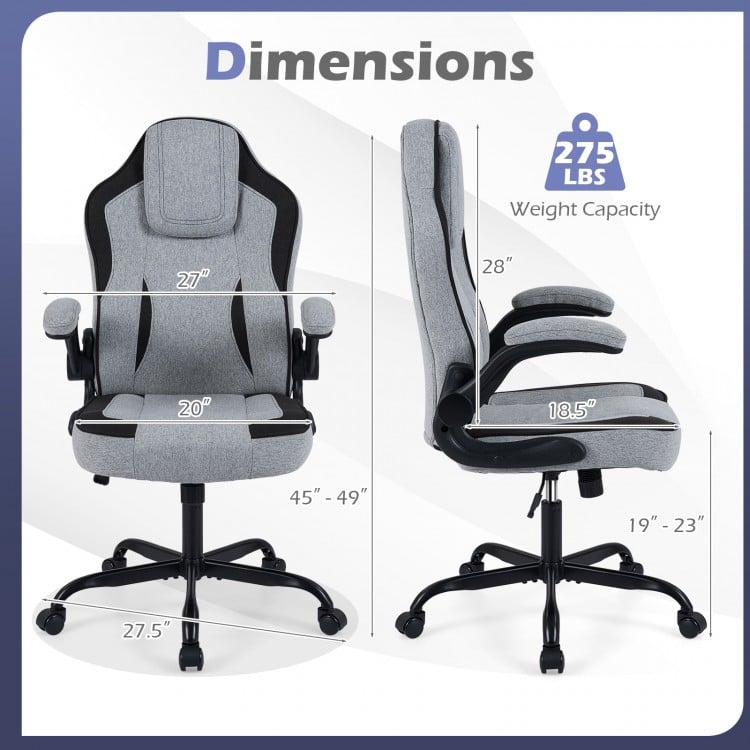 Ergonomic Computer Office Chair with 90° Flip-up Armrests-Gray