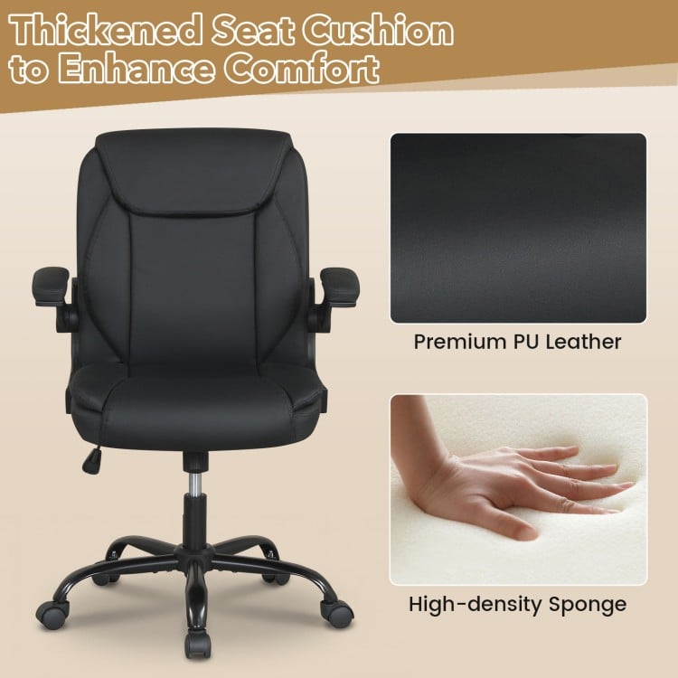 Ergonomic Leather Office Chair with Flip-up Armrests and Rocking Function-Black