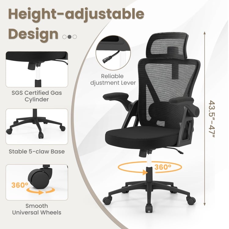 Ergonomic Mesh Office Chair with Adjustable Lumbar Support and Flip-up Armrests-Black