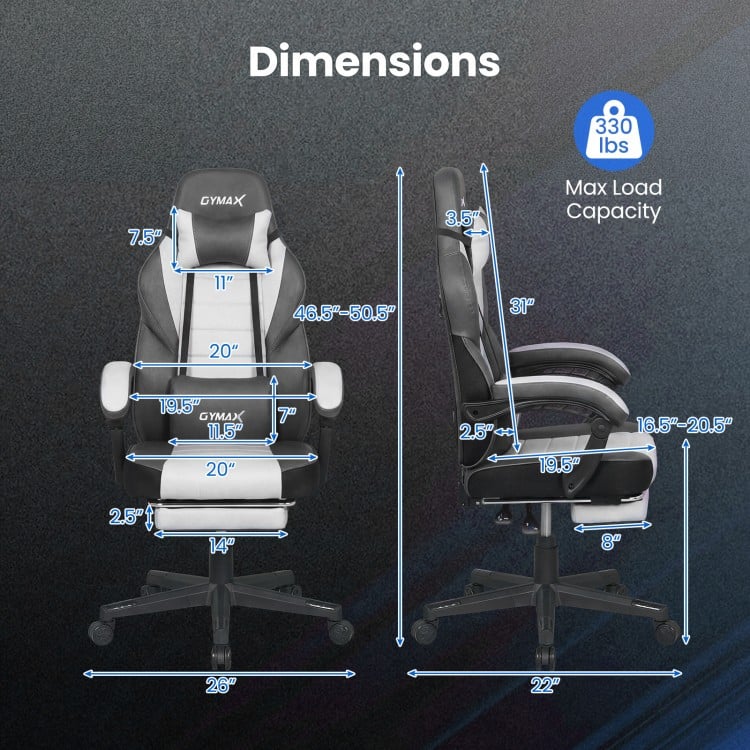 Ergonomic Video Game Chair with Headrest and Reclining Backrest-Grey