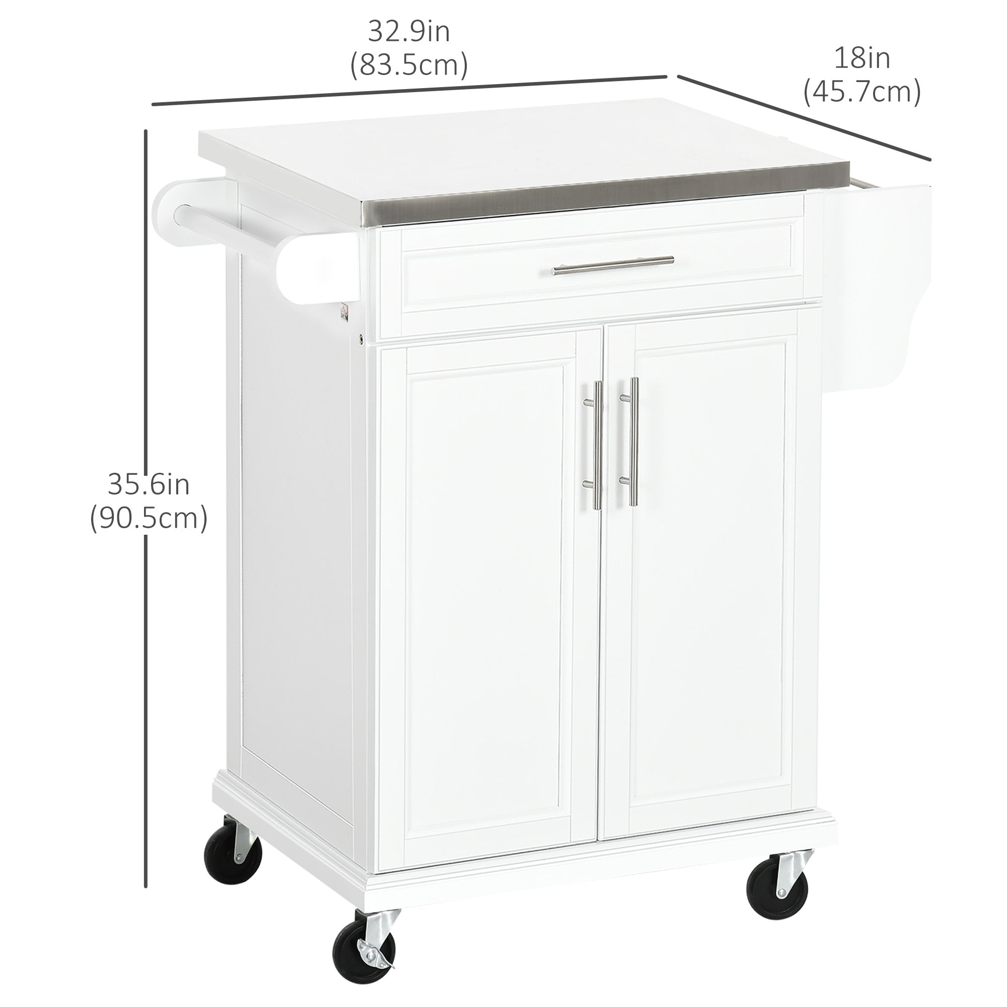 HOMCOM Kitchen Mobility: Rolling Serving Cart with Stainless Steel Top and Wheels, White Finish
