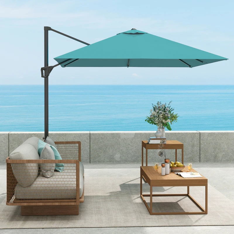 8'x8' Square Patio Hanging Offset Umbrella, Outdoor Cantilever Parasol w/ Cross Base, Blue