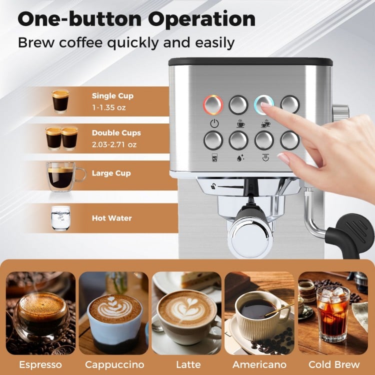 Espresso Machine 20 Bar Compact Stainless Steel Coffee Maker with Milk Frother