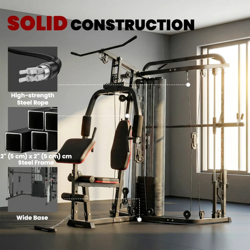 Soozier Home Multi Gym Smith Machine with 143LBS Weight Stack, Cable Pulley System, Chest Station, Preacher Pad, Leg Developer