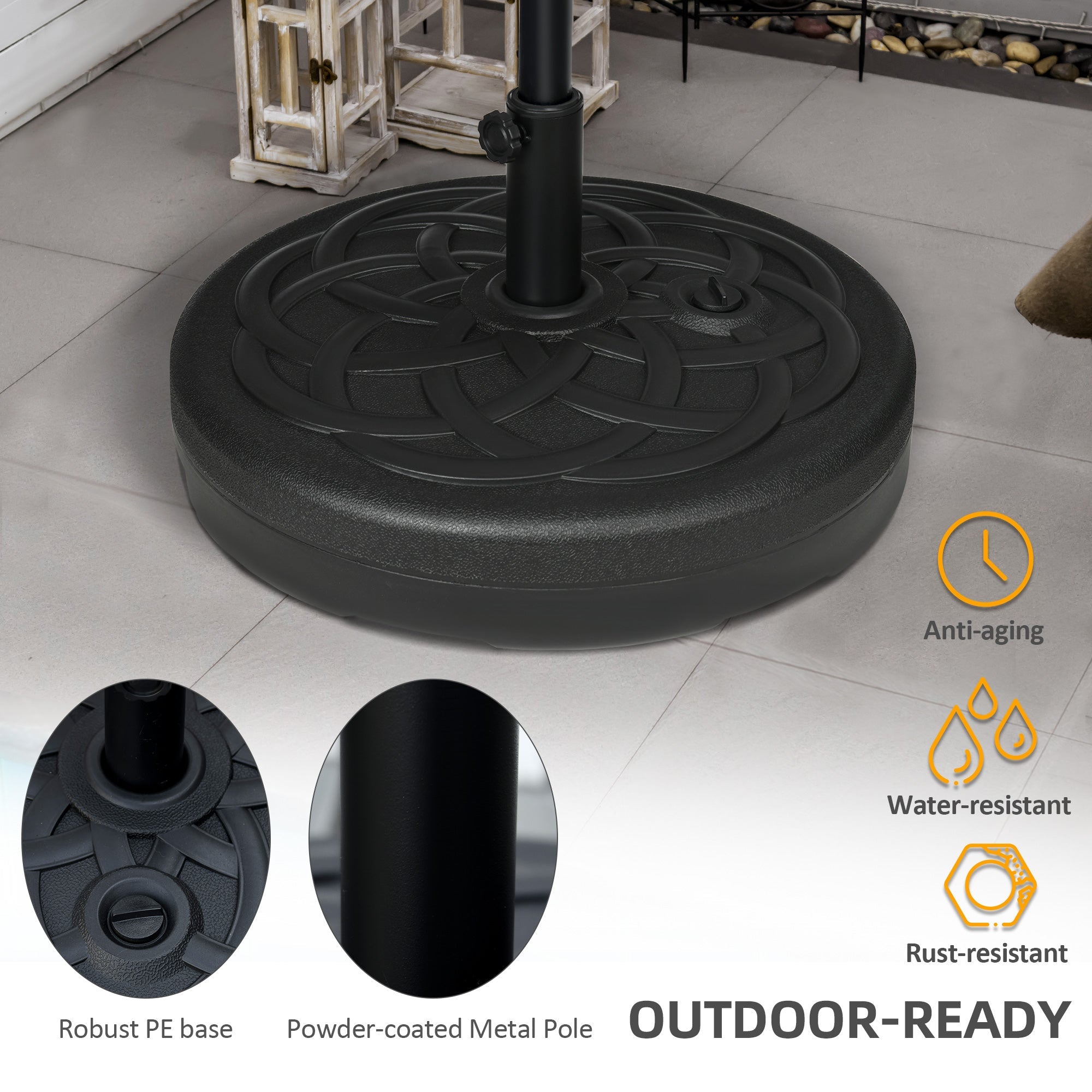 Outsunny 22" Round Patio Umbrella Base: 77lb Heavy Duty Fill Port Stand Black