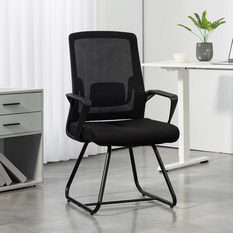 Desk Chair, Desk Chair No Wheels with Mesh Back, Lumbar Support, Metal Base for Reception, Conference