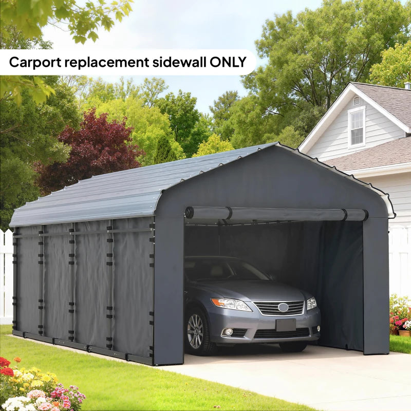Carport Replacement Canopy Cover Sidewalls for 10' x 15' Carport, UPF50+ Waterproof Garage Car Shelter Tarp, Dark Grey