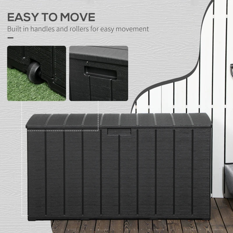 81 Gallon Garden Storage Box, Waterproof Double Wall Storage Container with Wheels and Handles, Black