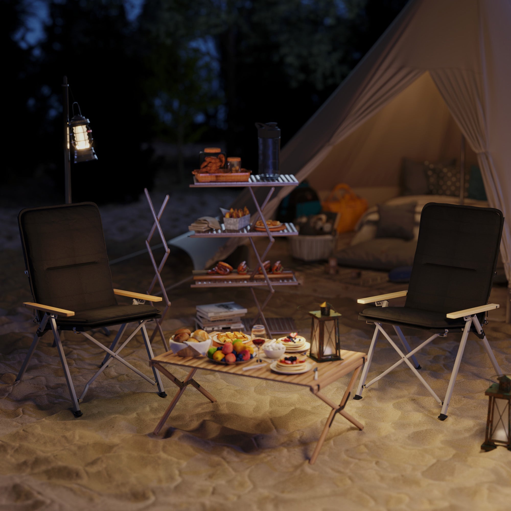 Outsunny Camping Chairs 2 Pack, Portable Folding Camp Chair with Padded Seat and Bag, Outdoor High Back Recliner, Black