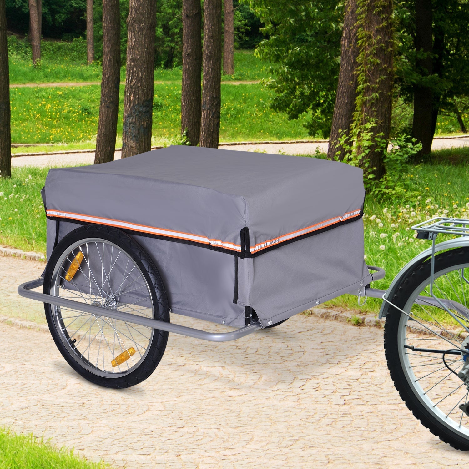 Aosom Bicycle Cargo Trailer Folding Cart Carrier for Cycling Camping Garden w Quick Release Cover Grey