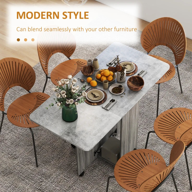 Drop Leaf Dining Table, Mobile Folding Table on Wheels with Drawers and Cabinet for Dining Room, Kitchen, Grey