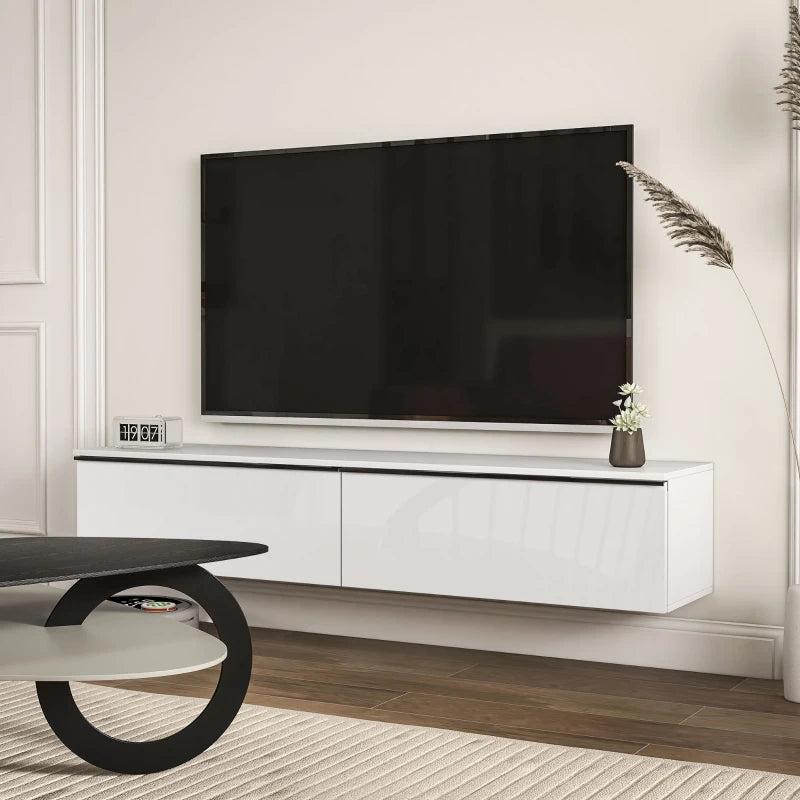 Wall Mounted TV Stand, Floating TV Cabinet for up to 70" TVs with Storage, High Gloss Effect, White