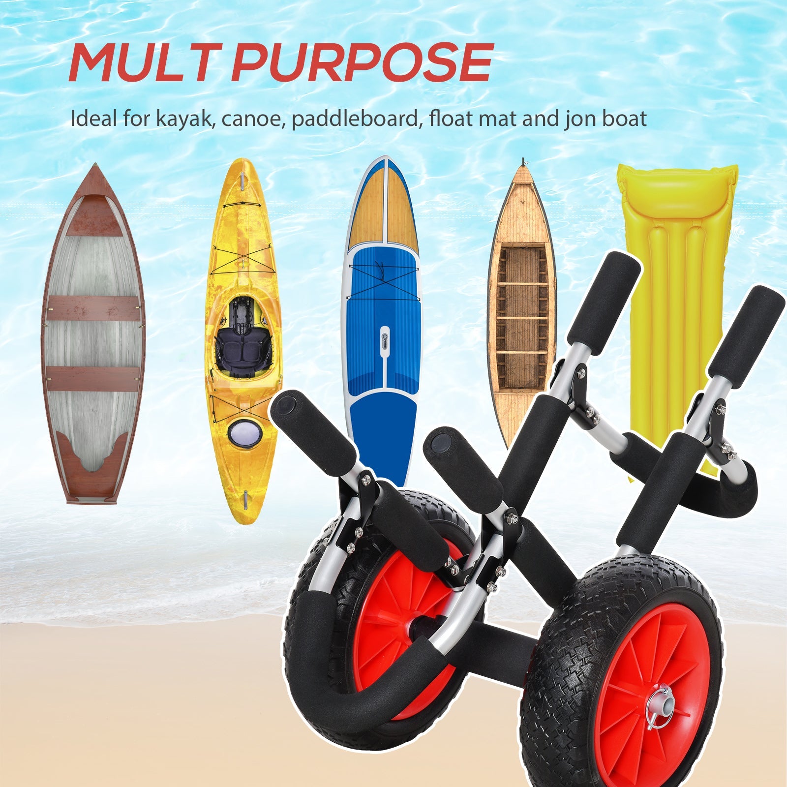 Outsunny Paddleboard Dolly Aluminum Surfboard Trolley Foldable Cart for SUPs Boat Canoe Carrier Tote Silver