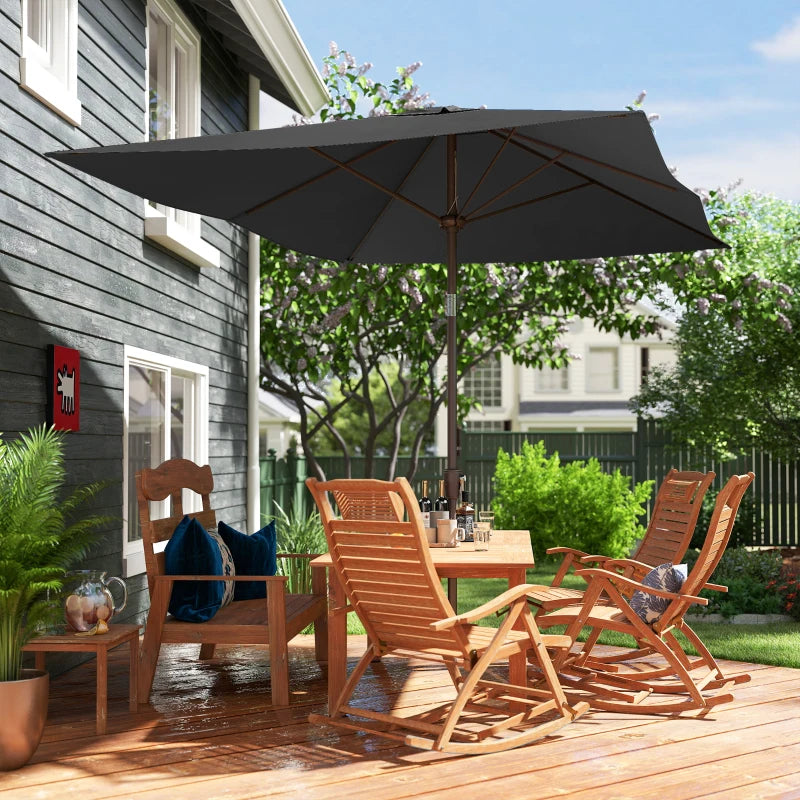 6.5x10ft Patio Umbrella, Rectangle Market Umbrella, Black