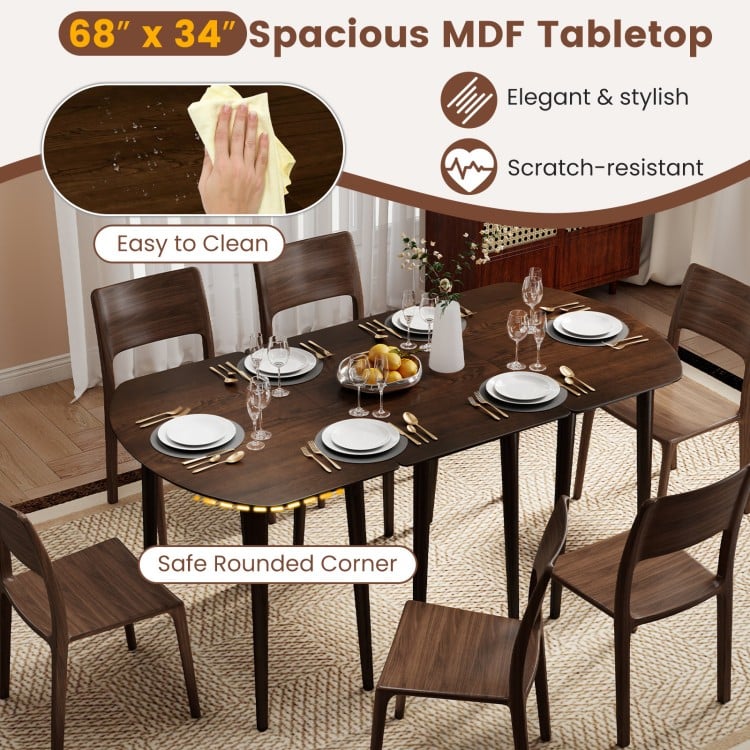 Extendable Dining Table Set with 2 Half-Round and 1 Rectangular Tables-Walnut
