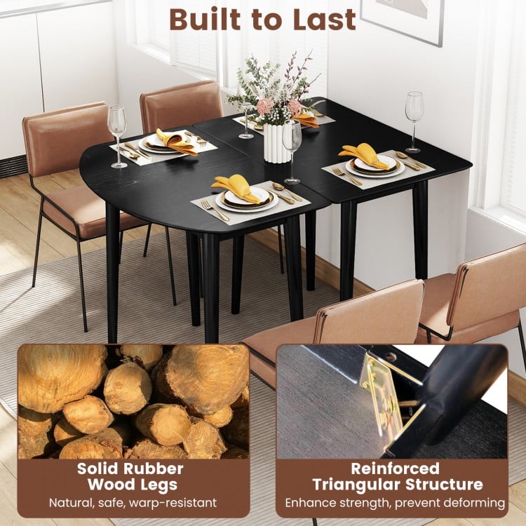 Extendable Oval Dining Table Set with 2 Half-Round Tables for 4-6 People-Black