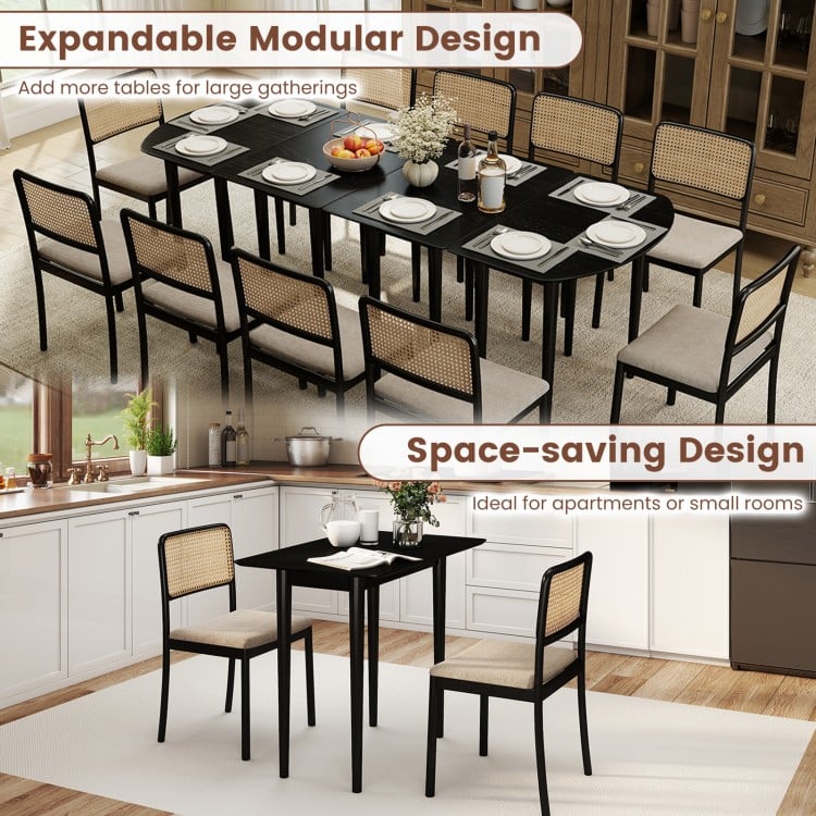 Extendable Oval Dining Table Set with 2 Half-Round Tables for 4-6 People-Black
