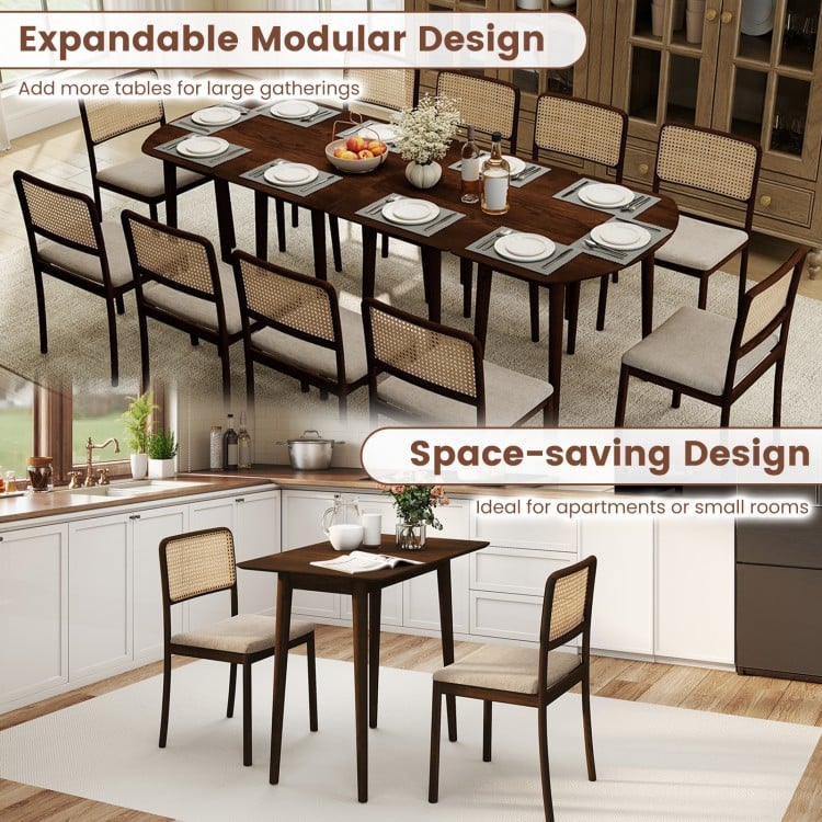 Extendable Oval Dining Table Set with 2 Half-Round Tables for 4-6 People-Walnut