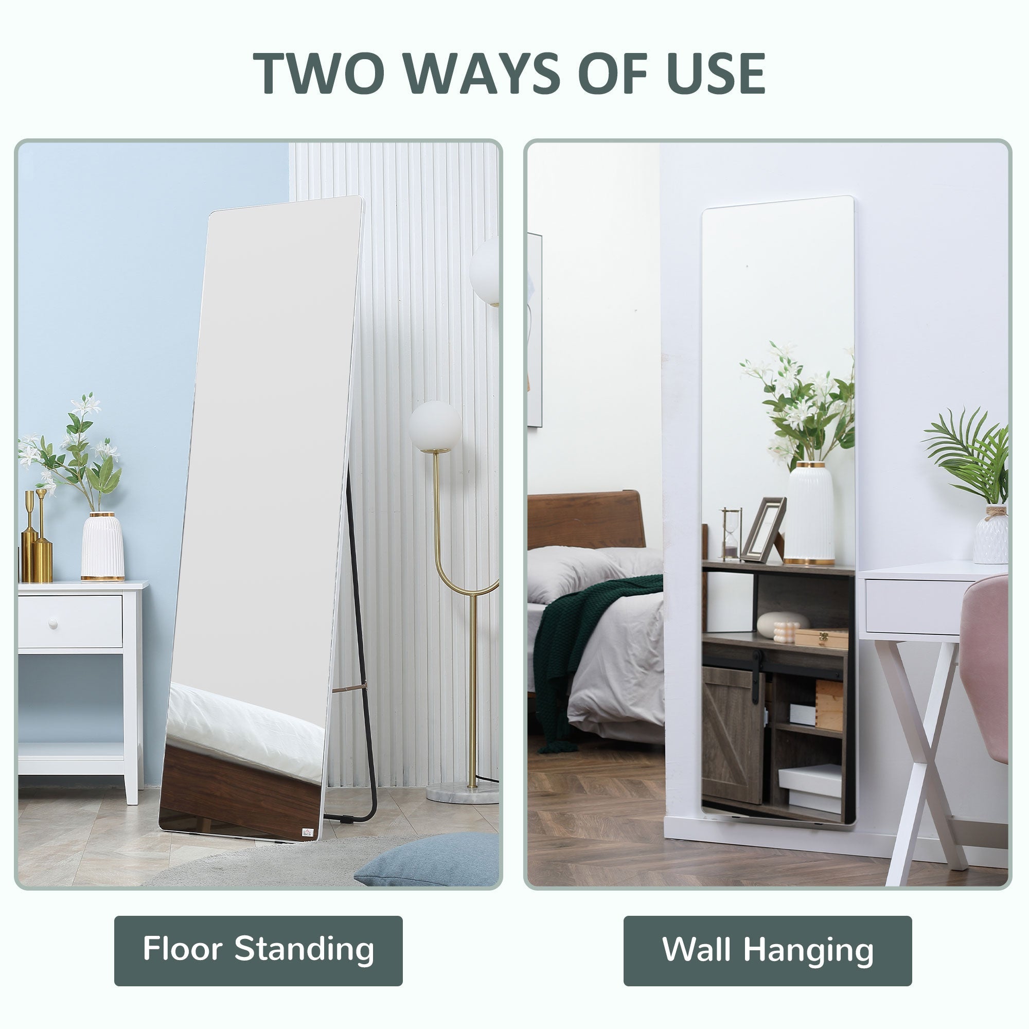 HOMCOM Silvery Silhouette: Full-Length Aluminum Alloy Framed Hanging or Leaning Mirror for Bedroom and Living Room Decor