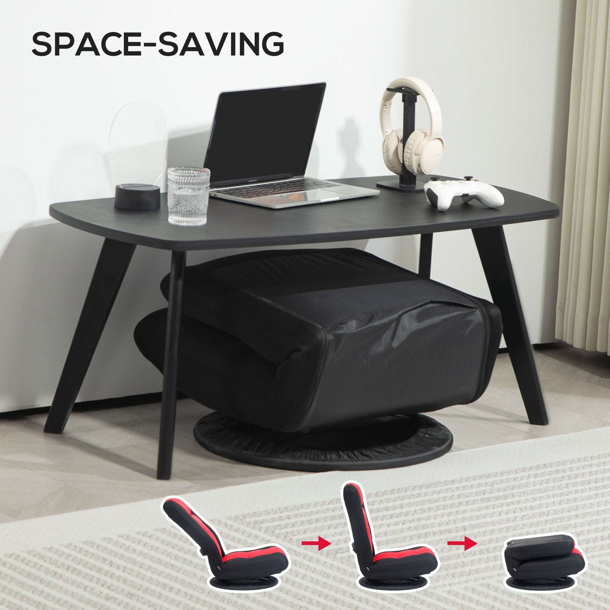 HOMCOM Folding Floor Chair for Adults Teens, 360 Degree Swivel Gaming Chair, 6 Positions Adjustable Lazy Sofa Chair, Red