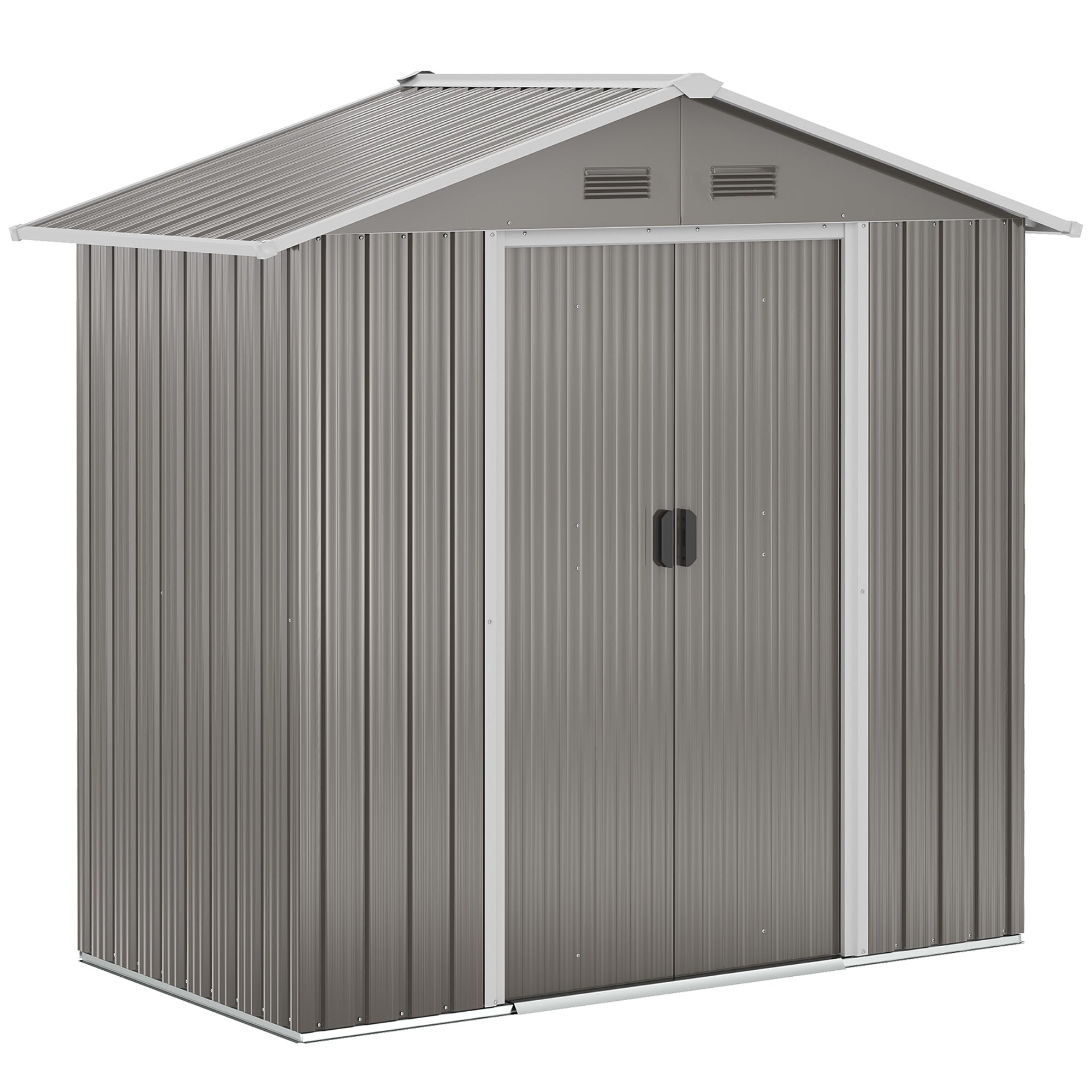 Outsunny 6.5x3.5ft Metal Garden Storage Shed for Outdoor Tool Storage with Double Sliding Doors and Vents, Grey