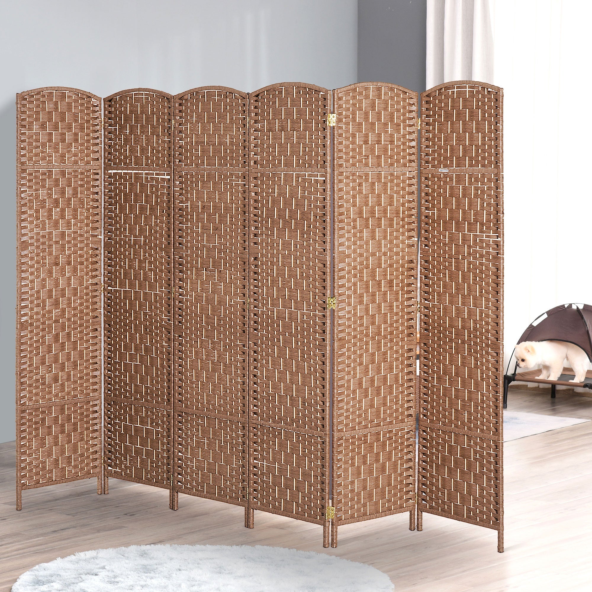 HOMCOM Farmhouse Chic Room Divider: 6-Panel Folding Wooden Frame Partition for Bedroom Spaces, Natural Finish