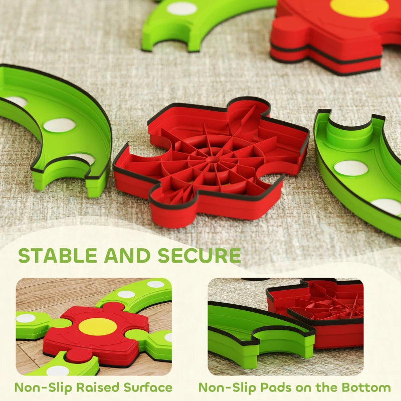Qaba Kids Balance Beam Stepping Stones with Non-slip Surface for Kids 3-8, Build Coordination and Gross Motor Skills, Green