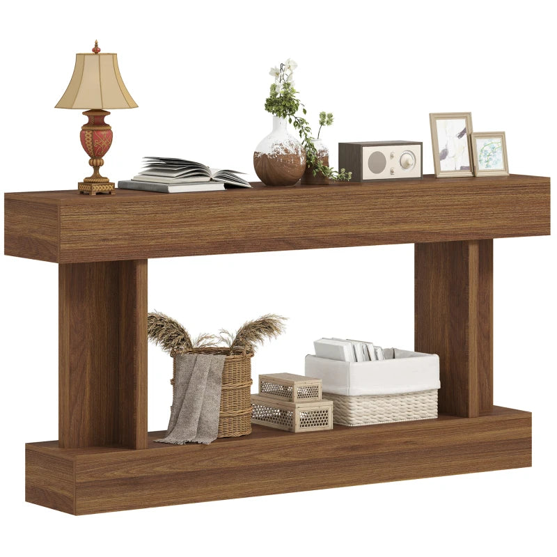 63 Inch Long Console Table, Vintage Narrow Entryway Table with Storage Shelf for Living Room and Hallway, Dark Brown