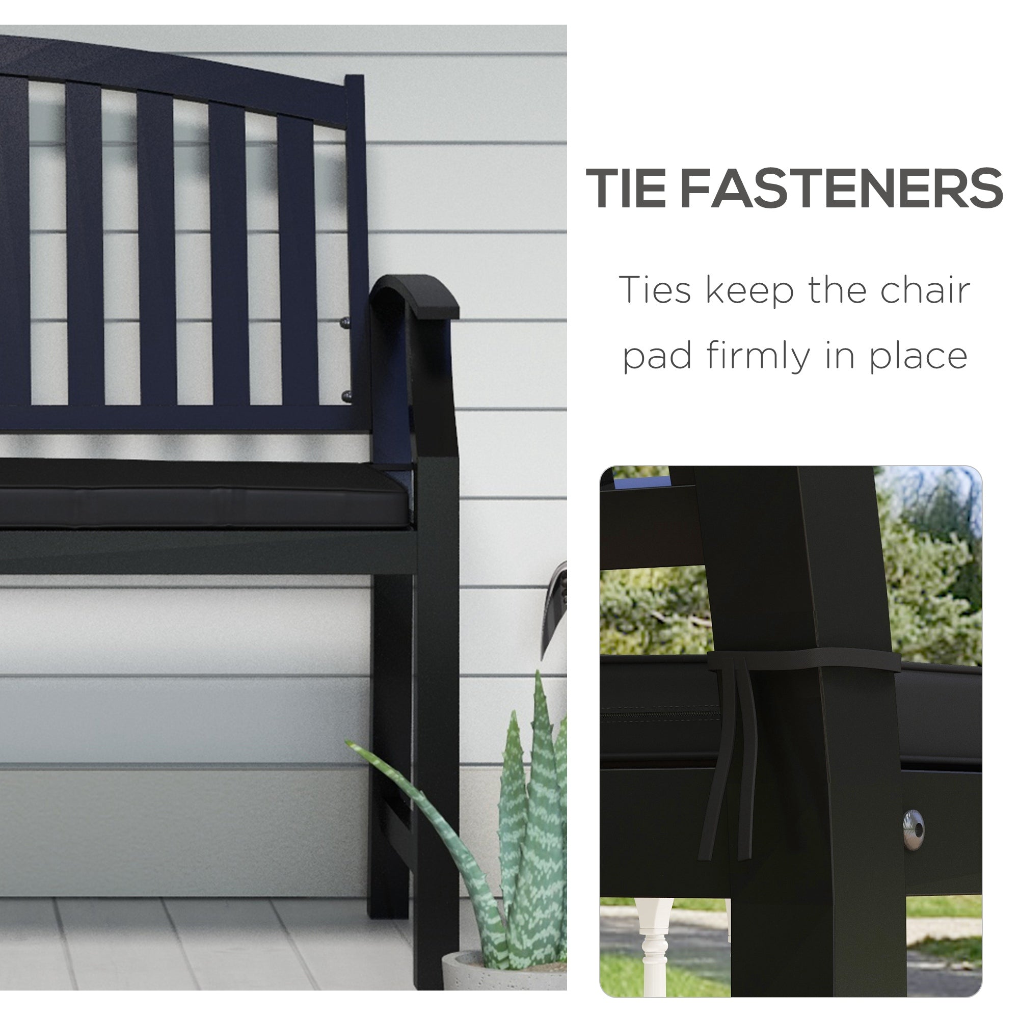 Outsunny Patio Bench Cushion 2-Seater Outdoor Swing Seat Pad with Zipper and Ties Black