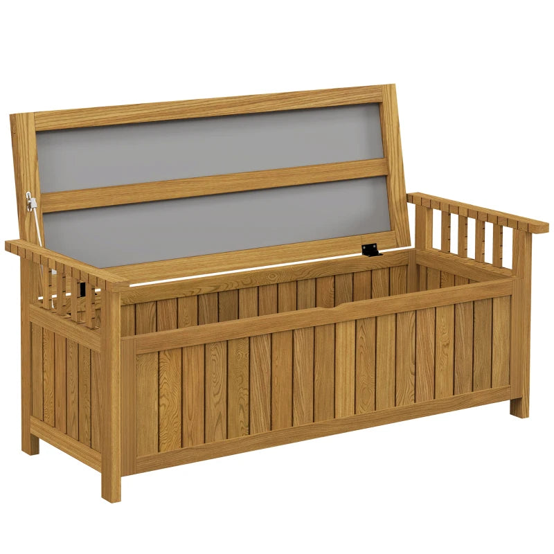 Wooden Bench with Storage Box, Outdoor Exterior Bench with Armrests for Patio Garden Balcony, Brown