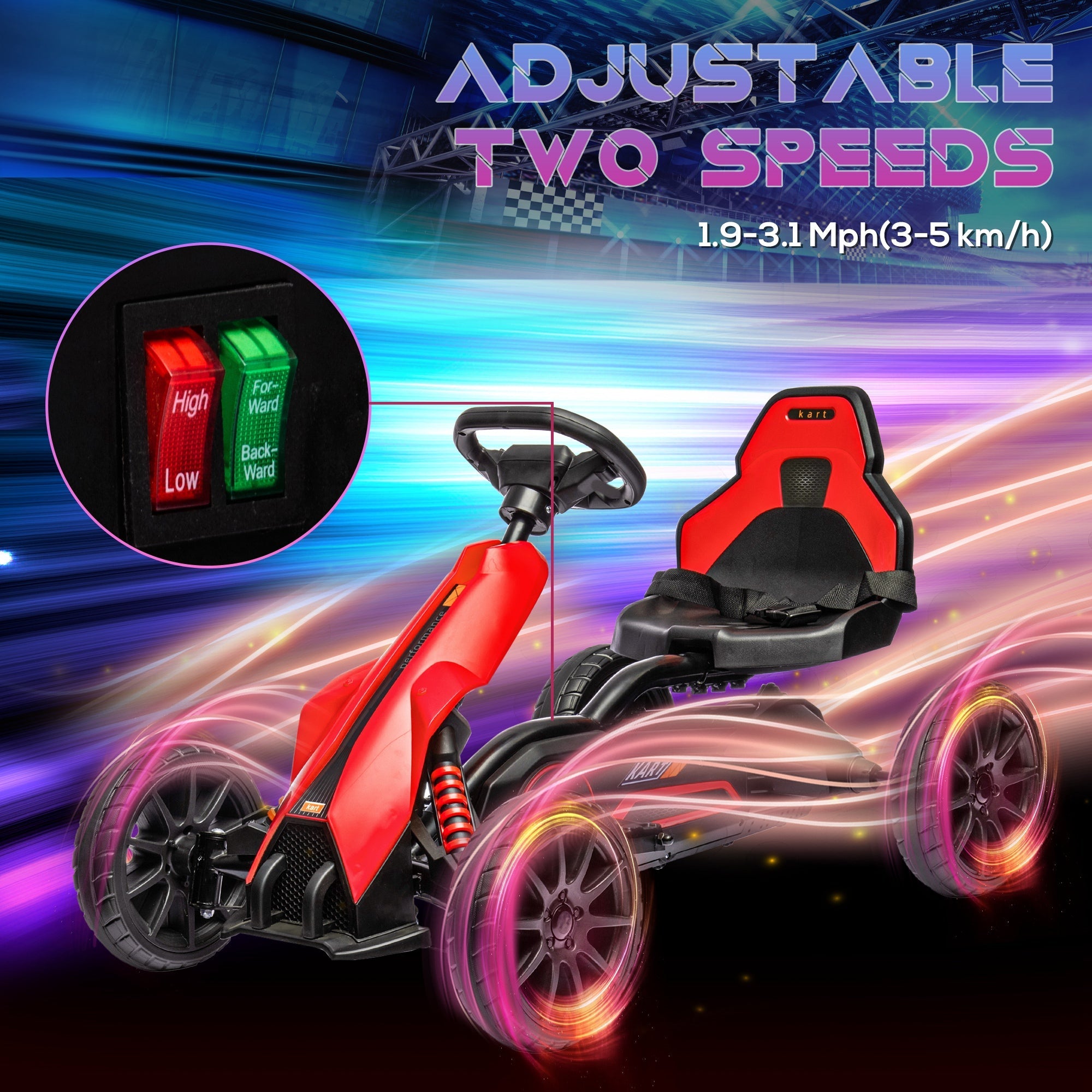 Aosom 12V Kids Electric Go Kart Racer Outdoor Car Forward Backward Adjustable Speed Red for Ages 3-8