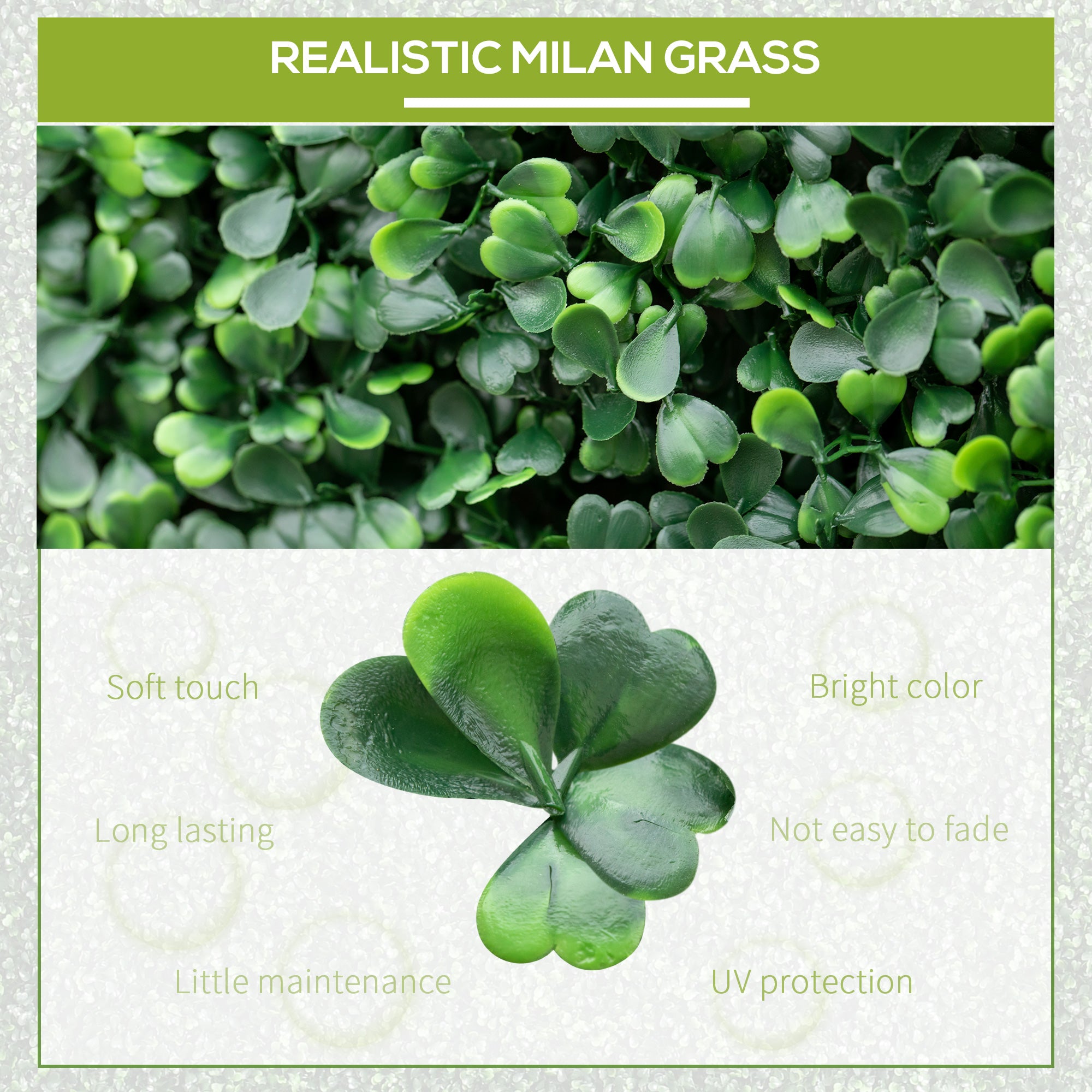 Outsunny Milan Artificial Grass Fake Green Wall with Drainage Home Garden 19.75 Inch Light Green