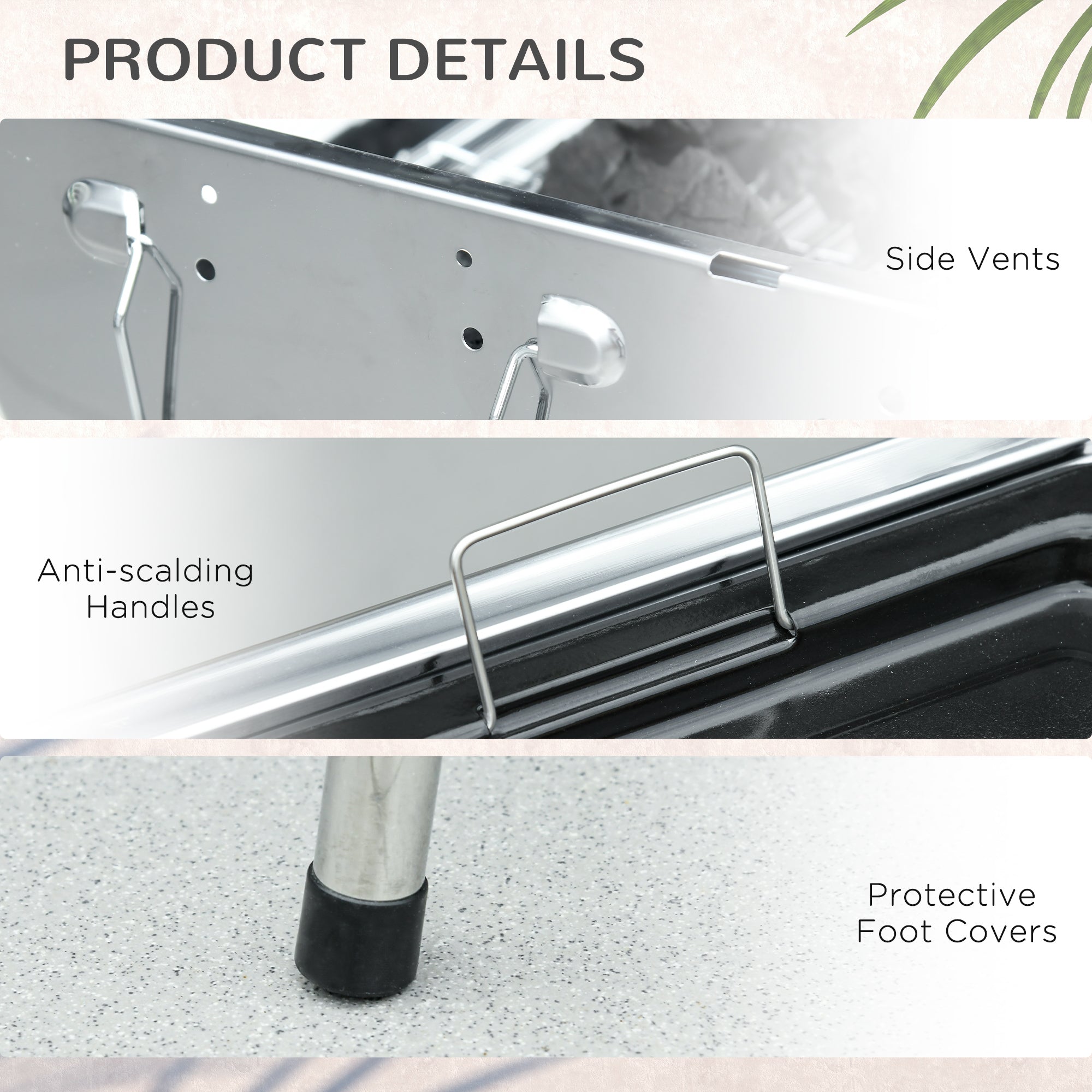 Outsunny Stainless Steel Portable Charcoal Grill Folding BBQ with Shelf Basket Pan for Camping Travel