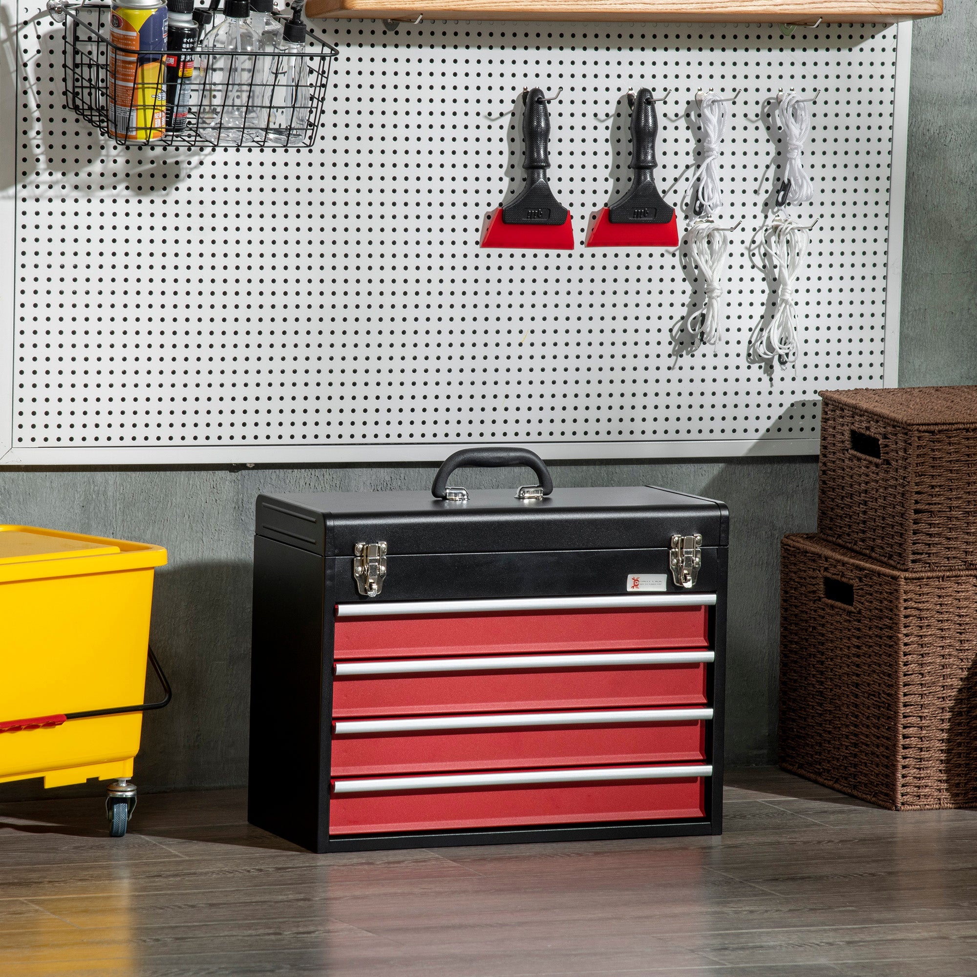 DURHAND Metal Organizer Mastery: Portable Tool Chest with 4 Drawers, Metal Latch Closure for Garage, Household, Warehouse