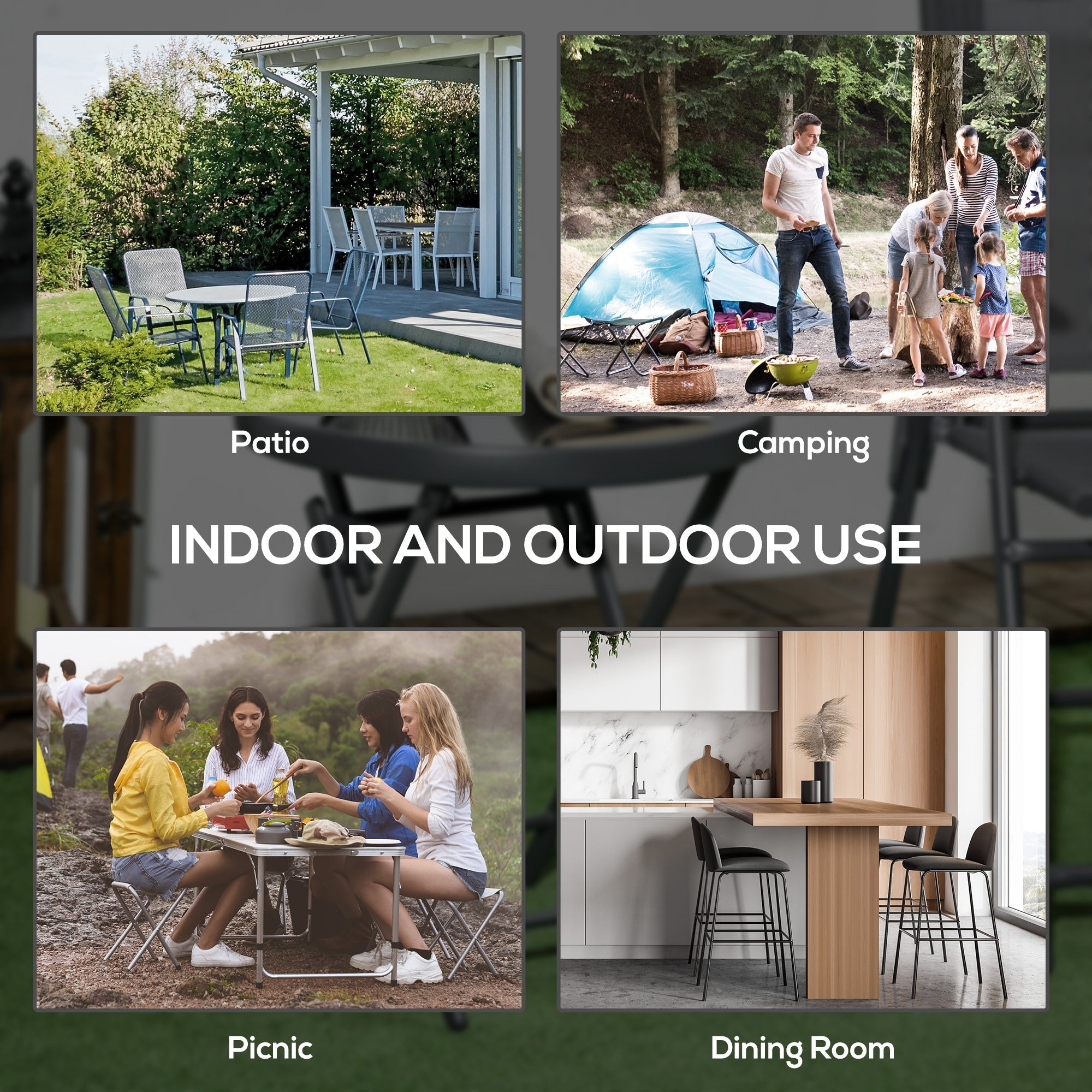 Outsunny 18" Outdoor Round Folding Table, Garden Side Table with Tempered Glass Top for Camping, Party, Weddings, Dark Grey