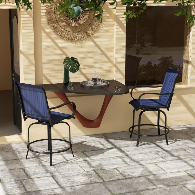 Outdoor Bar Stools Set of 2, 360° Swivel Bar Height Chairs, 26.8" x 29.5" x 48.4", Navy Blue